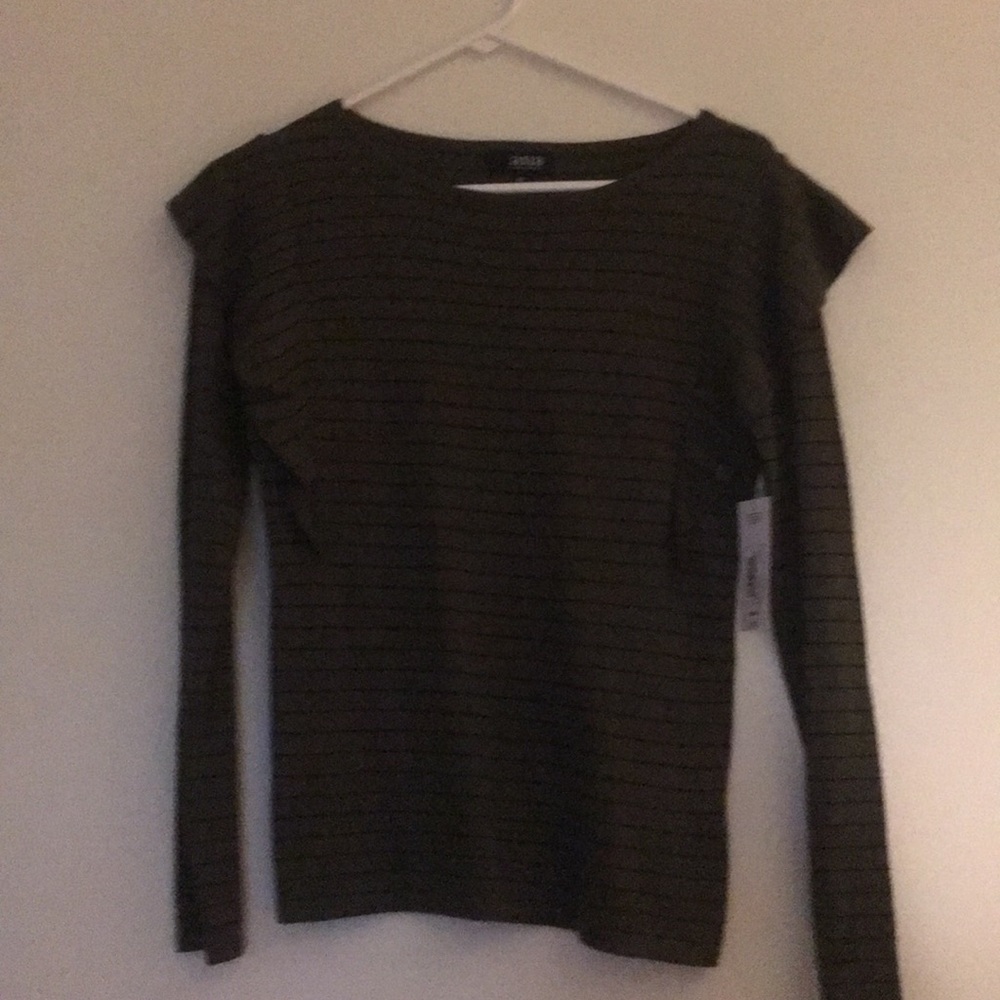 A.N.A ruffled shoulder striped long sleeve